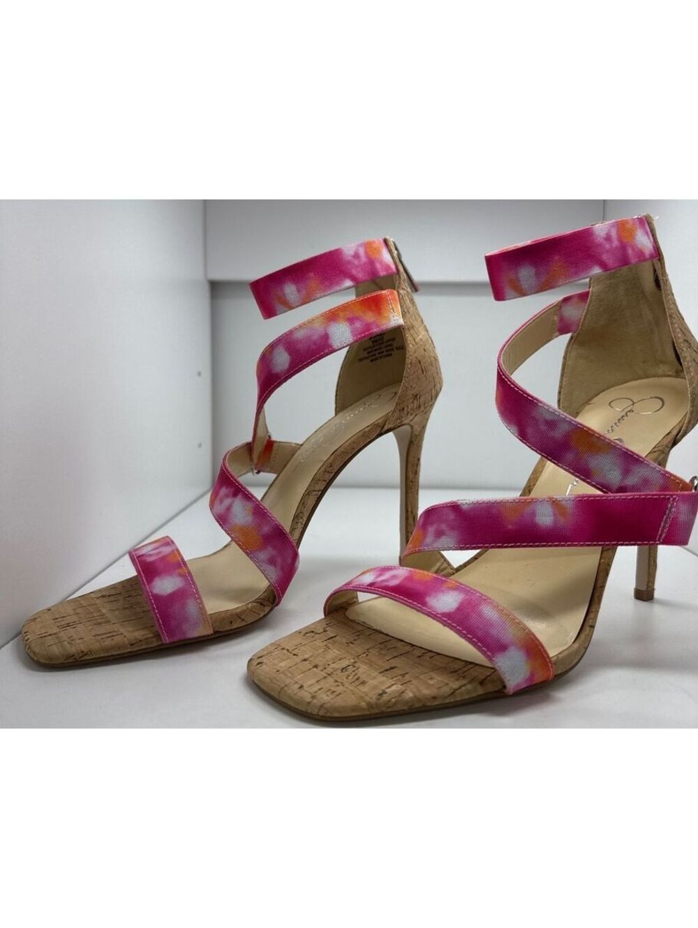 Jessica Simpson Pink Tie-Dye Strappy Cork Heel Sandals - Smo
